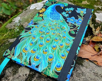 Peacock handcrafted vegan and ecological notebook - Peacock Japanese fabric