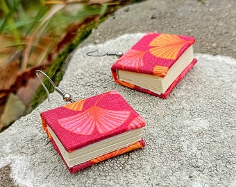 Quaderni - Orecchini rilegati a mano Vegan / Handbound earrings - notebooks / red Ginkgo