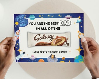 Best Dad in the Galaxy | Fathers Day | Dad Birthday | Chocolate Gift | Daddy | Space | Galaxy Chocolate | Moon & Back