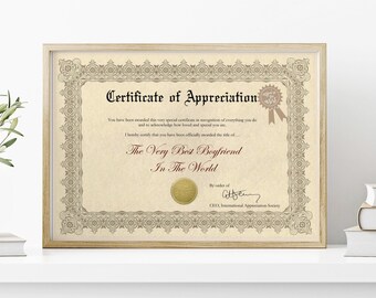 Valentine's day gifts Editable Best Boyfriend Appreciation gifts for boyfriend girlfriend Girlfriend Award Certificate