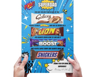 Fathers Day | Best Dad Chocolate Board | Super Dad | Dads Birthday | Daddy | Space | Superhero | Personalised | Unique Gift