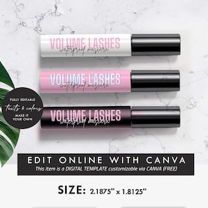 Editable Mascara Label Template, Minimalist Lip Gloss Tube Label, 10ml Cosmetic Bottle Wrapper Printable Sticker, DIY Lash Serum Packaging