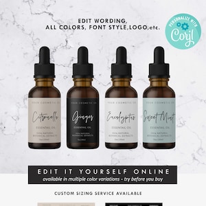 DIY Bottle 1 oz 2 oz 4oz Label Template | Editable Dropper bottle Product Label Template | Custom Minimalist Essential Oil Label Designs