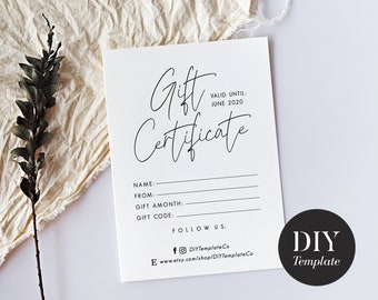 Elegant Gift Certificate Template | Printable Gift Card  | Business Gift Voucher | A gift for you | DIY Gift Card | Instant Download | Corjl