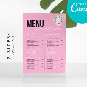 Canva DIY Restaurant Food Menu, Business Menu template, Editable DIY template, Minimalist Pink Printable Price List Template, 8.5" x 11" A4
