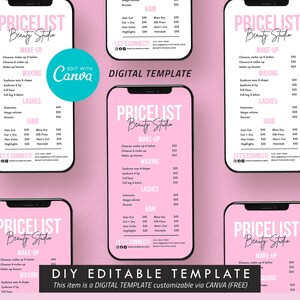 Canva DIY Price List, Electronic Price List Template, Editable DIY template, Business Menu template, Pink Printables, Digital Price List