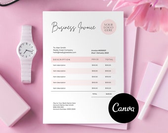 Minimalist Invoice Template, Canva DIY Printables, Custom Order Billing Form, Editable Business Invoice, Services Invoice, Receipt template