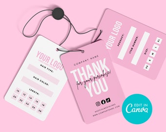 Small Business Hang Tag, Boutique Pink Clothing Tag Template, Hair Bundles Product Tag, Minimalist Hang Tags, Editable Retail Tags