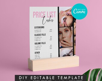 Canva Beauty Price List Template, Editable Lashes Brochure, Pink Style Salon Leaflet, DIY Spa Price List, Printable Design + INSTAGRAM Post
