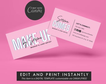 DIY Beauty Card Template, Editable CANVA Business Card, DIY Template design, Pink Feminine Business Card, Salon, Spa Nails, Lashes Card