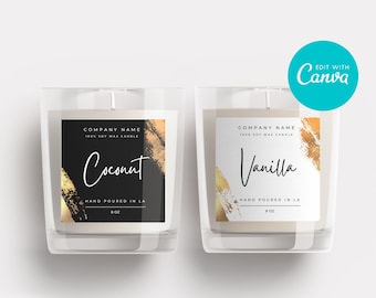 Editable Canva label template | DIY Candle Printable label design | Custom product label | Custom label design  | Faux gold candle label