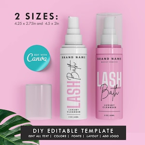 DIY Lash bath label template, Eyelash Foam Cleanser, Shampoo Bottle Sticker, Editable template, Custom label design, Wrapper sticker, Soap