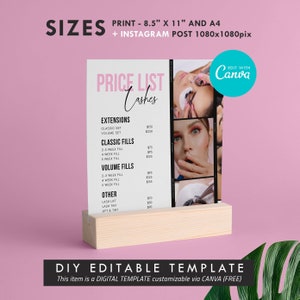 Canva Beauty Price List Template, Editable Lashes Brochure, Pink Style Salon Leaflet, DIY Spa Price List, Printable Design + INSTAGRAM Post