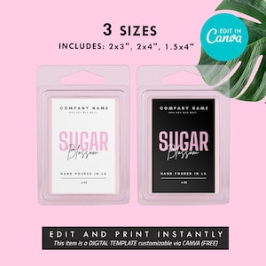 DIY Wax Melt Label Template Canva, Editable Snap-Bar Clamshell Label, DIY Customizable Wax Tart Label Template, Stylish Pink Design, 3 sizes