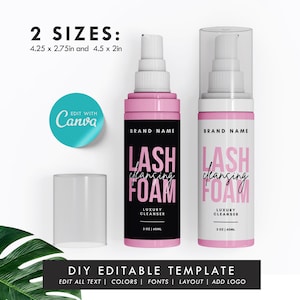 Eyelash Foam Cleanser, DIY Lash bath label template, Shampoo Bottle Sticker, Editable template label design, Wrapper sticker, Soap label