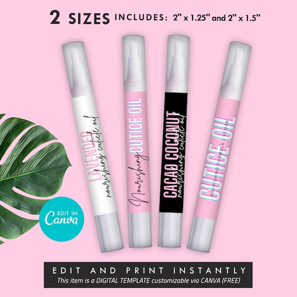 DIY Cuticle Oil Pen Label Template, Editable CANVA Cosmetic Twist Tube 3ml 4ml 5ml, Makeup Lip Gloss Pen Sticker Brow Serum Packaging Design