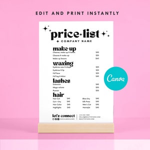 DIY Editable Price List Template, Printable Price Guide, Business Pricing Guide,Retro Salon Price List, Restaurant Food Business Menu Design