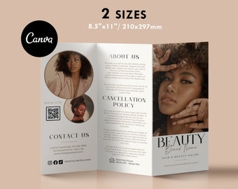 Canva Brochure Template, Editable Beauty Salon Leaflet, DIY Price List, Printable Broshure Design, Hair Style, Nils, Brows, Lashes, Spa