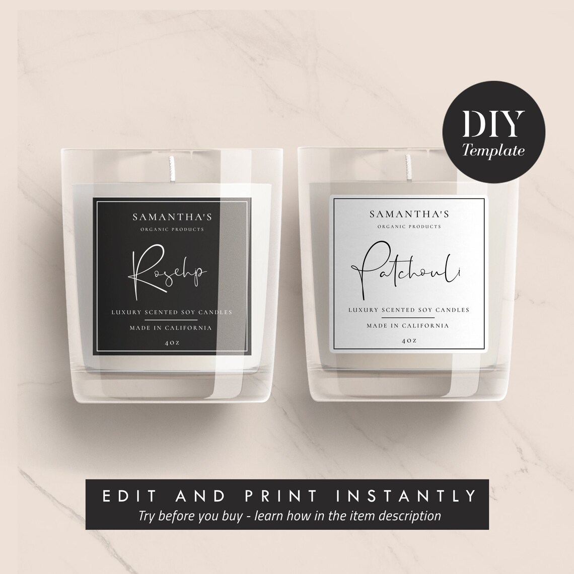 DIY Candle Labels Editable Label Template 3x3 Product - Etsy