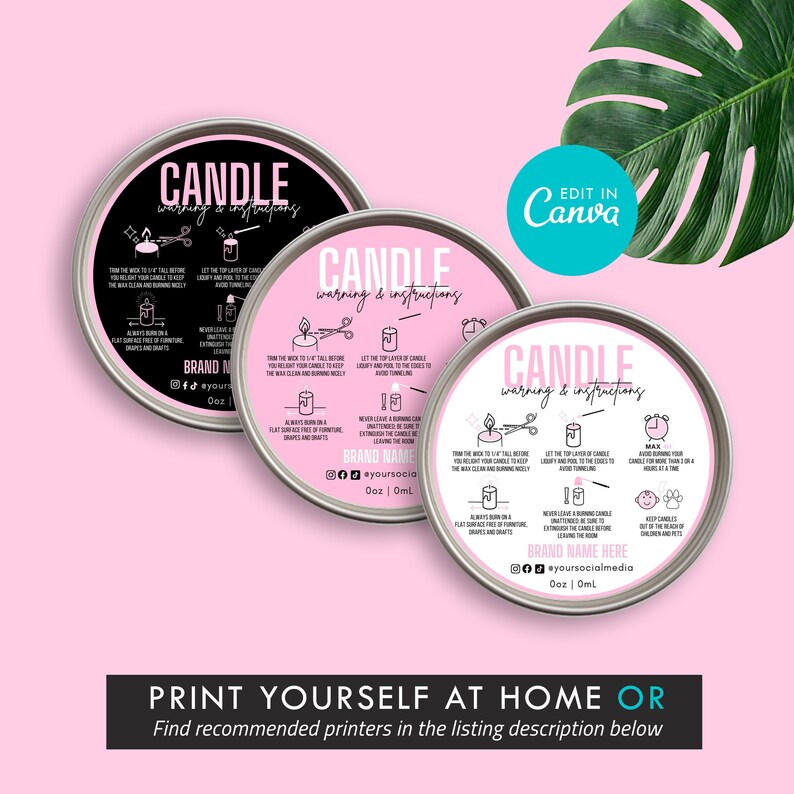 Candle Warning Label Template, Editable Candle Warning Sticker, Candle Care Printable Warning Instructions, Canva Template DIY product label 画像 3