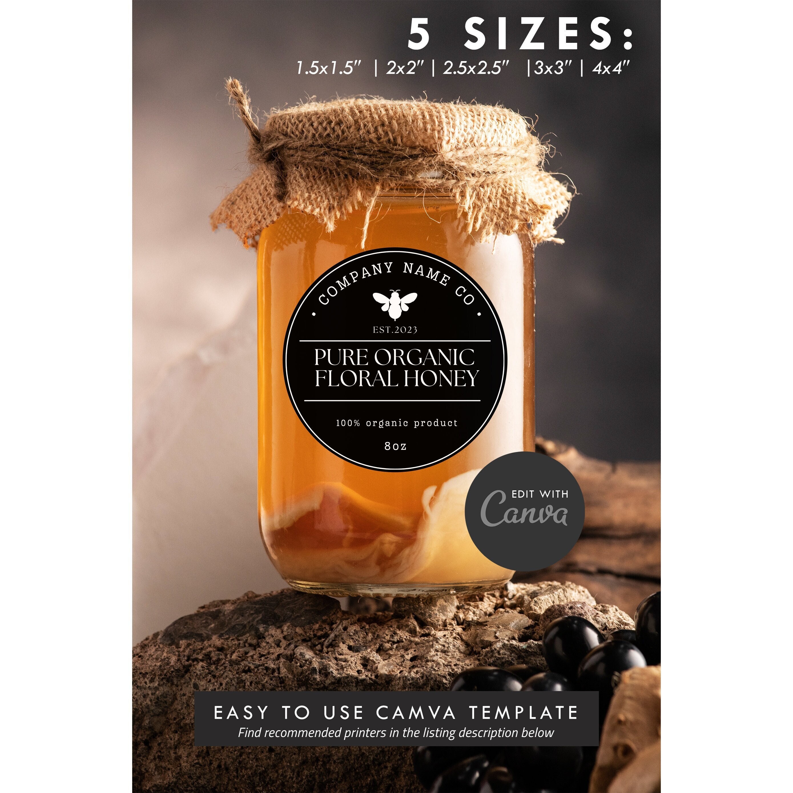 Ediable Honey Labels, DIY Editable Template Design, Honey Round Sticker ...