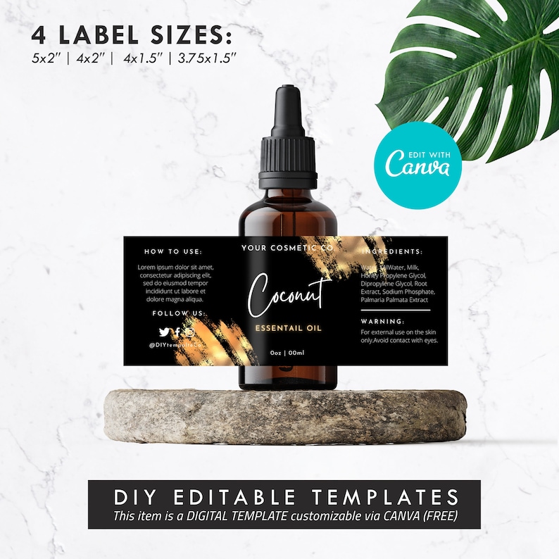 DIY Editable Dropper Bottle Label, Boston Round Bottle Essential Oil ...