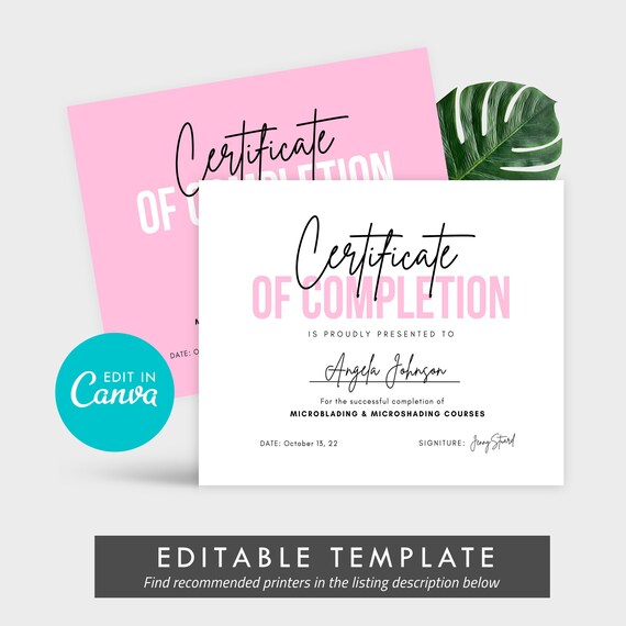 Certificate of Completion Template Editable Achievement Etsy Certificate of Completion Template Editable Achievement Etsy