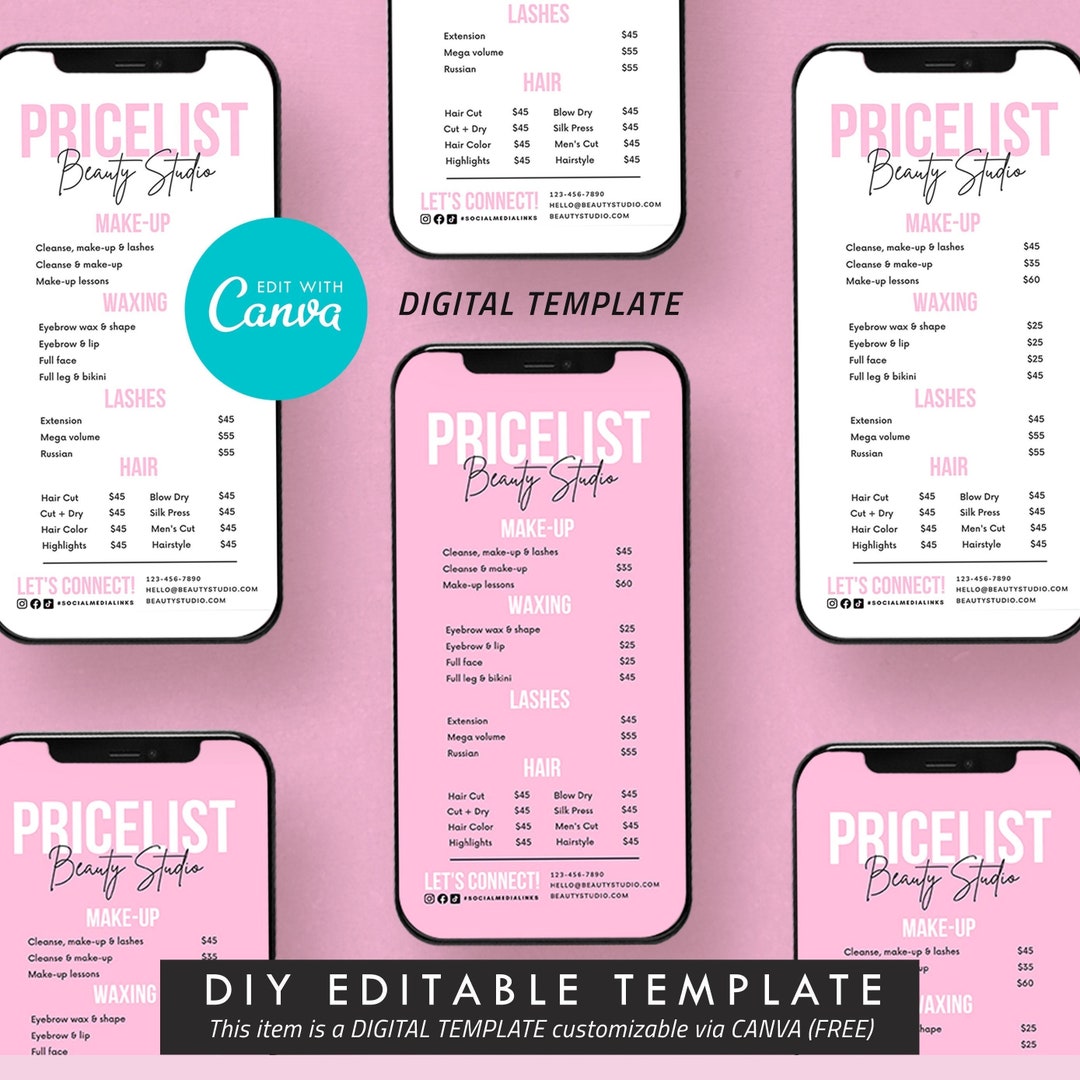 Canva DIY Price List, Electronic Price List Template, Editable DIY