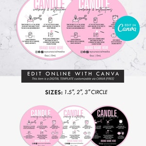 Candle Warning Label Template, Editable Candle Warning Sticker, Candle Care Printable Warning Instructions, Canva Template DIY product label 画像 2