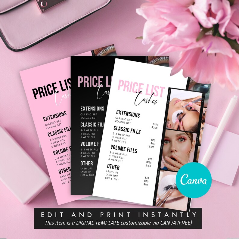 Canva Beauty Price List Template Editable Lashes Brochure - Etsy