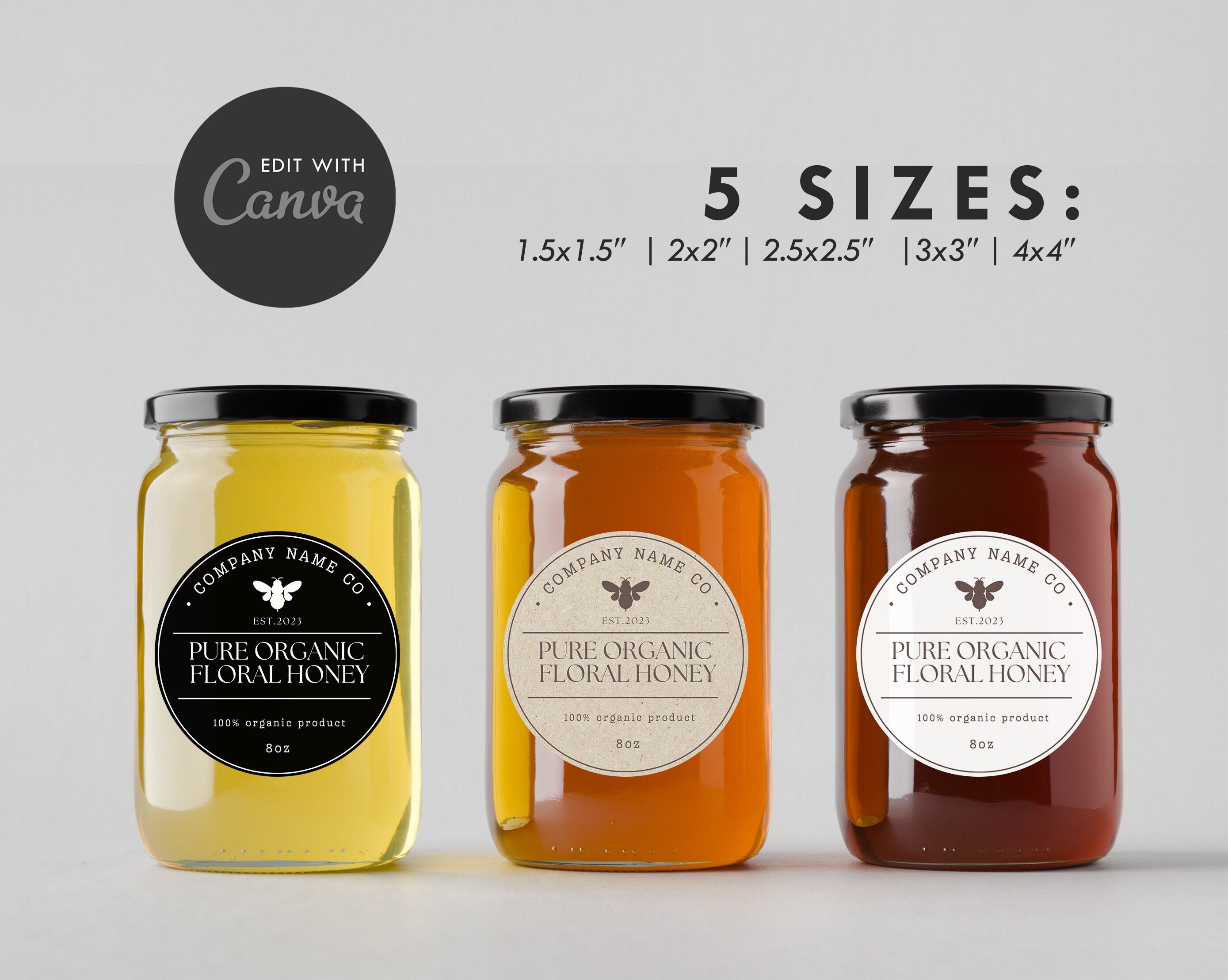 Ediable Honey Labels, DIY Editable Template Design, Honey Round Sticker ...