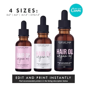Printable Hair Oil Labels, Bottle Dropper Procuct Lablel, Hair Growth Oil Labels, DIY Product Label, Essential Oil, Editable Template Canva