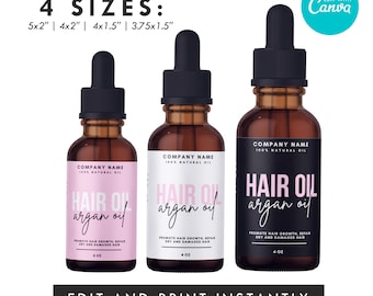 Printable Hair Oil Labels, Bottle Dropper Procuct Lablel, Hair Growth Oil Labels, DIY Product Label, Essential Oil, Editable Template Canva