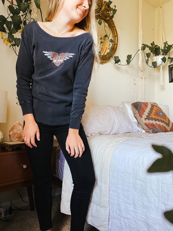 Vintage 90s off the shoulder Harley Shirt | Vintag