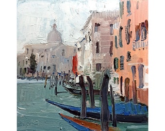 oil painting on cardboard Venice Italy landscape sea view from the shore Landscape Venice original Venice wall art cityscape with sea