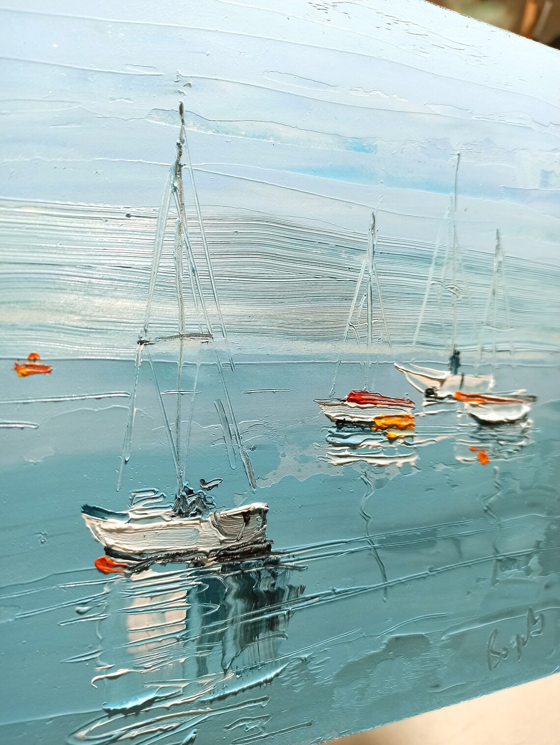 Sailboat painting Impasto original oil painting Ocean artwork Etsy