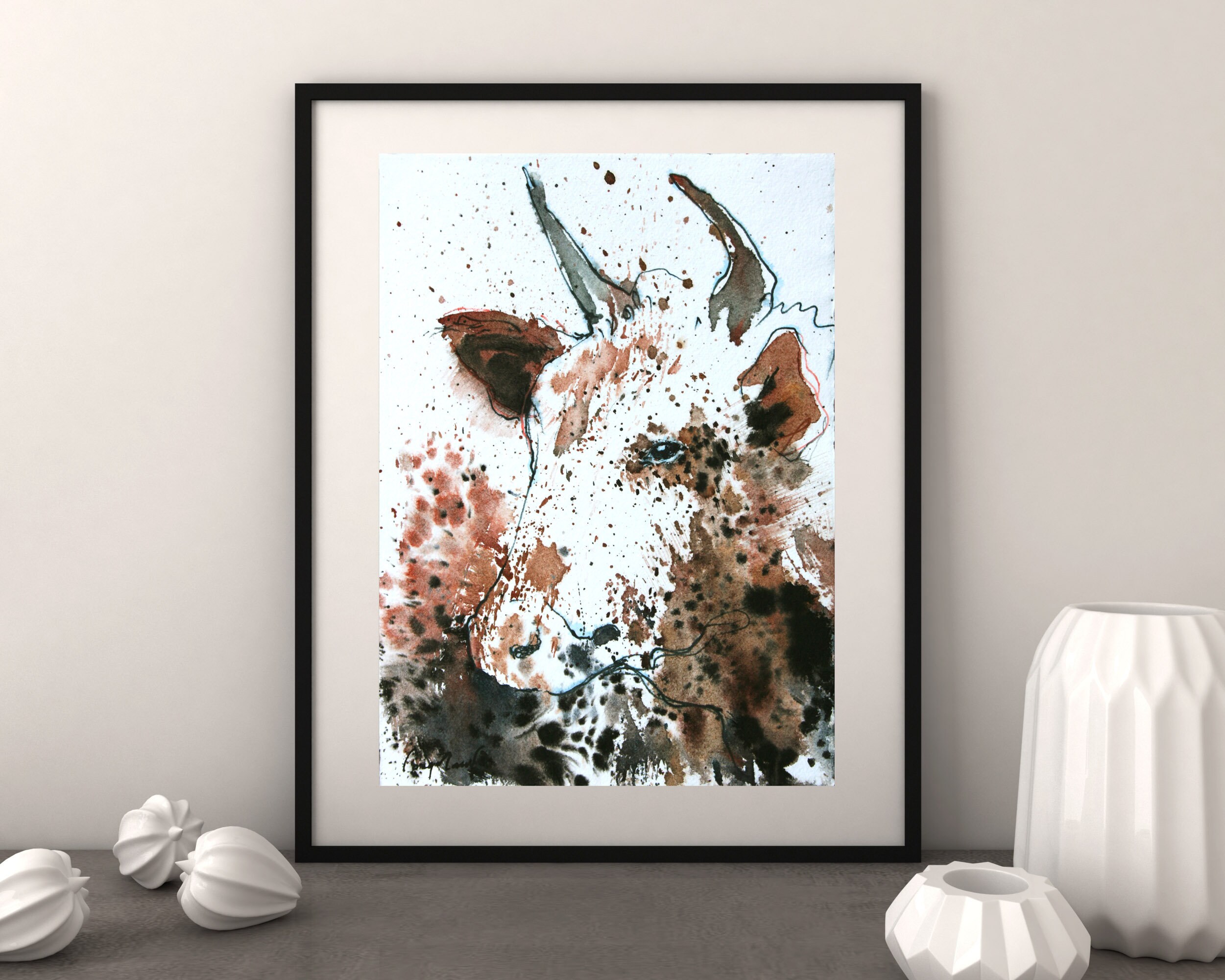 Cow painting Farm animal drawing Abstract animal art | Etsy