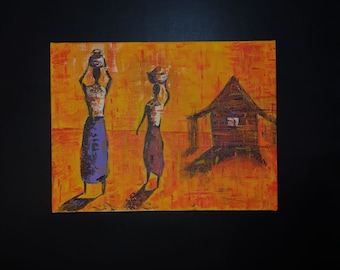 African women painting on canvas African girl canvas wall art Acrylic painting Ethnic painting African home decore