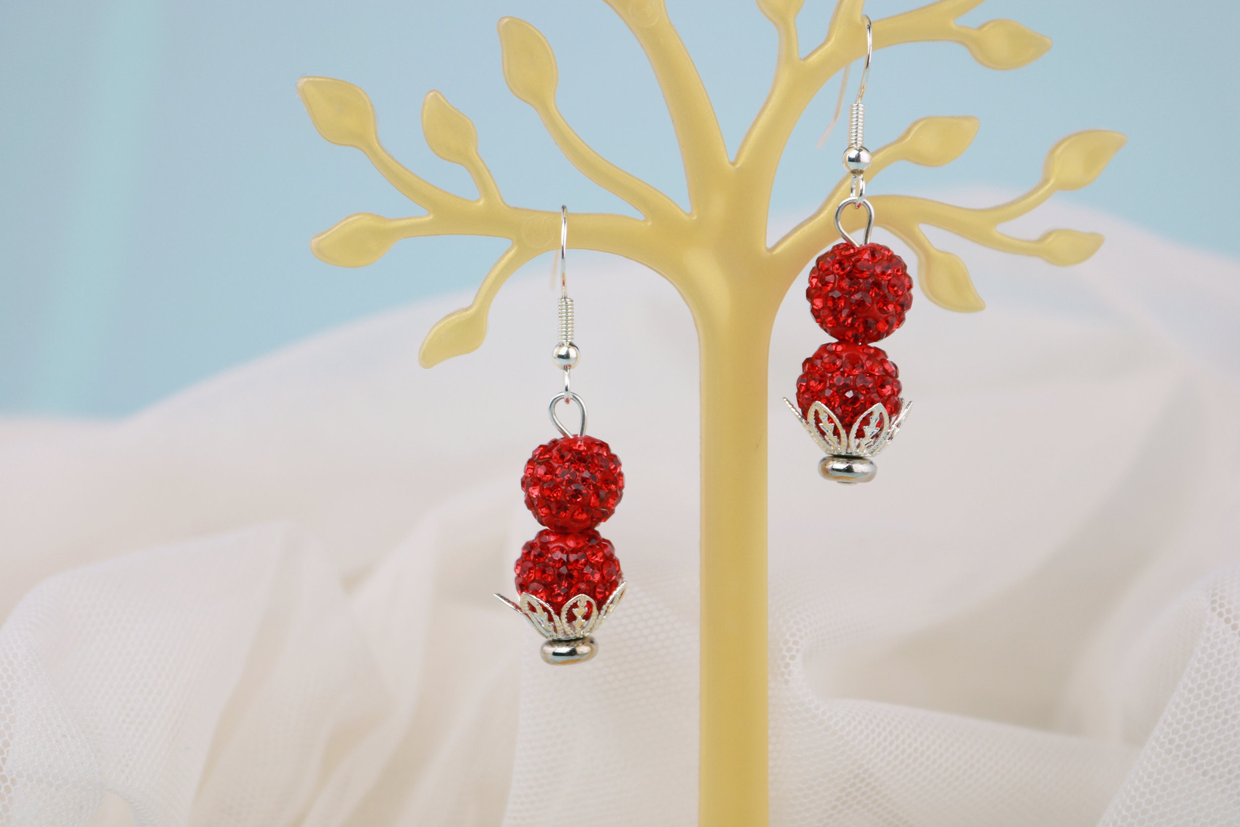 Red Drop Earring Dangle Earring Christmas Accessories Clay | Etsy
