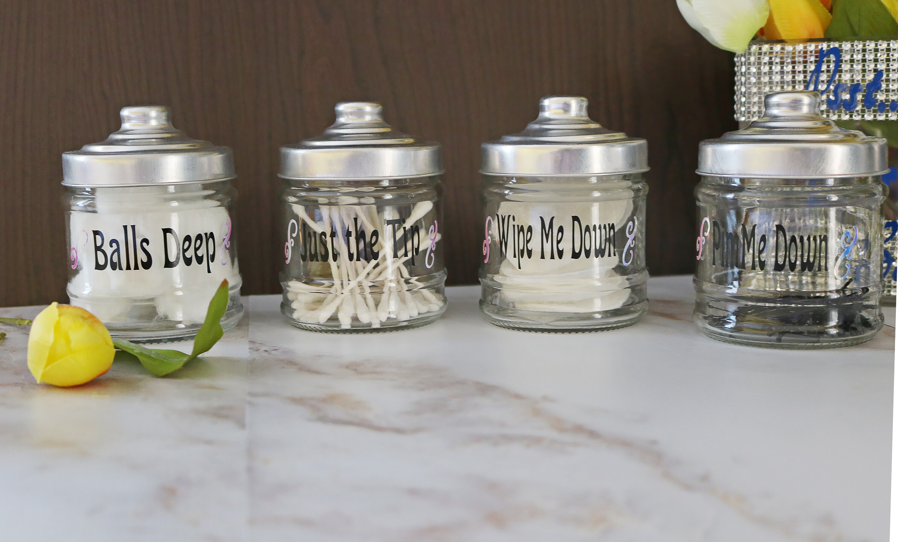 Q Tip Holder, Cotton Ball, Glass Jar Container