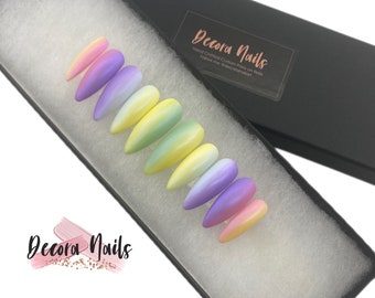 Reusable Press on Nails Iridescent Pastel Rainbow Fade Ombre Gel Nails Matte Nails  - Short Nails Long Nails Coffin Nails Stiletto Nails