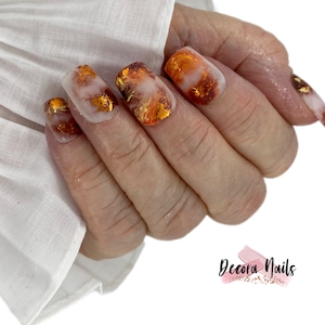 Reusable Press On Nails Marble Nails False Nails Matte Nails Autumn Nails Brown Nails Orange Nails Festival Nails Fall Nails