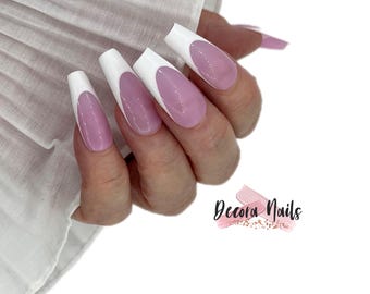 Reusable Press On Nails: Sheer Pink White French Gloss Nails