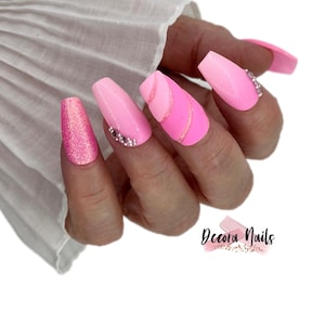 Handmade Pink Ombre Press On Nails: 3D Glitter Chrome Y2K