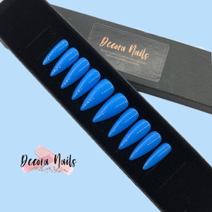 Reusable Short Medium Long Press On Nails Oxford BLUE Colour Gloss Finish or Matt Finish False Nails Long Nails Short Nails