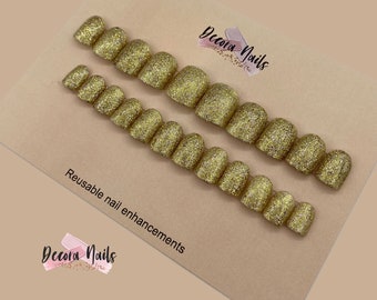 RTS / Ready to Ship Reusable Short Medium Long Press On Nails GOLD Glitter Nails Party Nails Square Short Nails