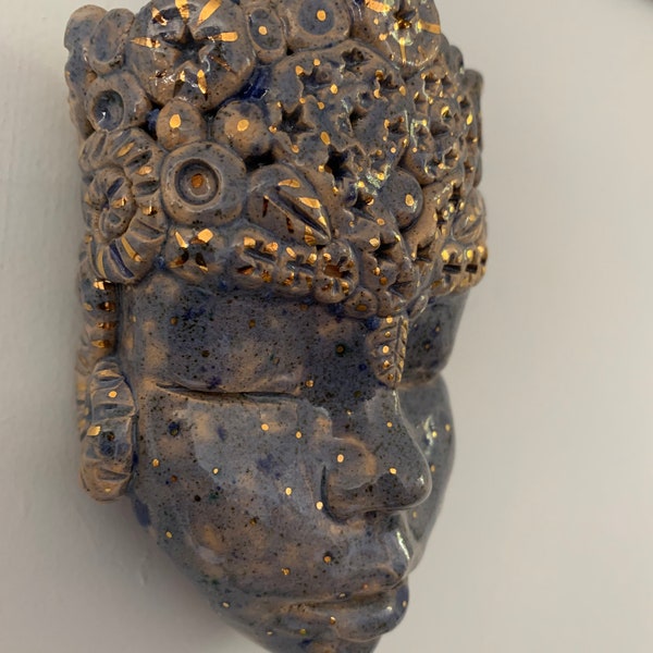 Divine Goddess ceramic sculpture with Gold Lustre mufti inspired unique alter piece