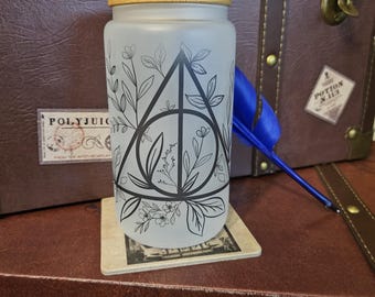 Magic Glass Tumbler with Bamboo Lid & Straw | Botanical Hallows Drink Cup | Wizard Gift