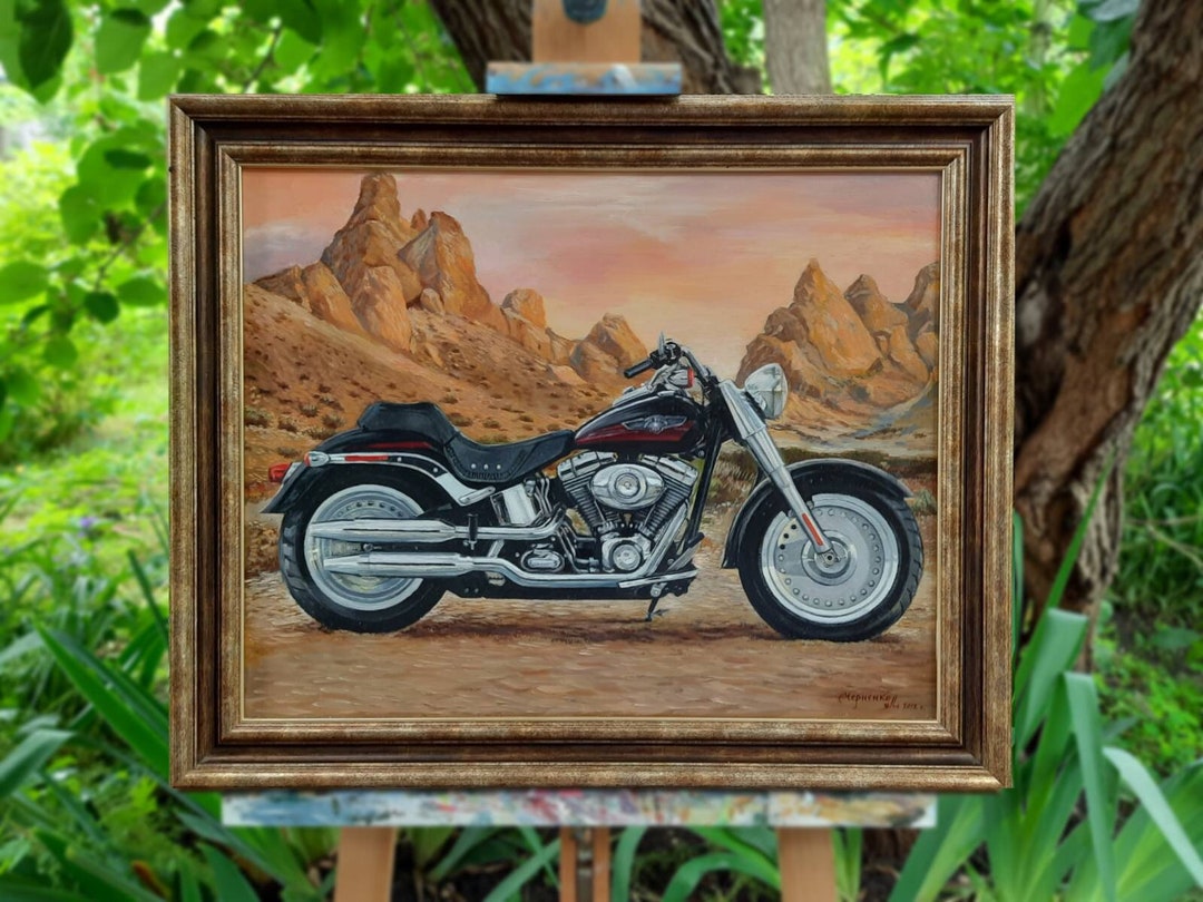 Harley Davidson Oil Painting on Canvas 40x50 Available. Sale Etsy