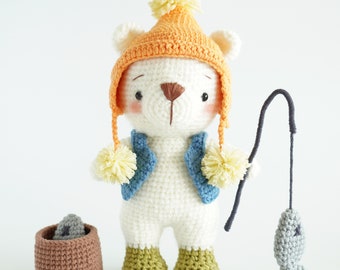 Modello all'uncinetto con orso polare da pesca/modello Amigurumi